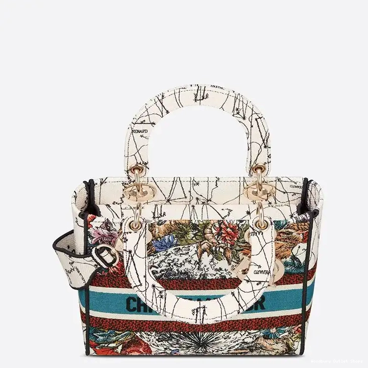 Cheap Canvas White D-lite Medium Lady Constellation Bag Motif 0323 Hot Sale